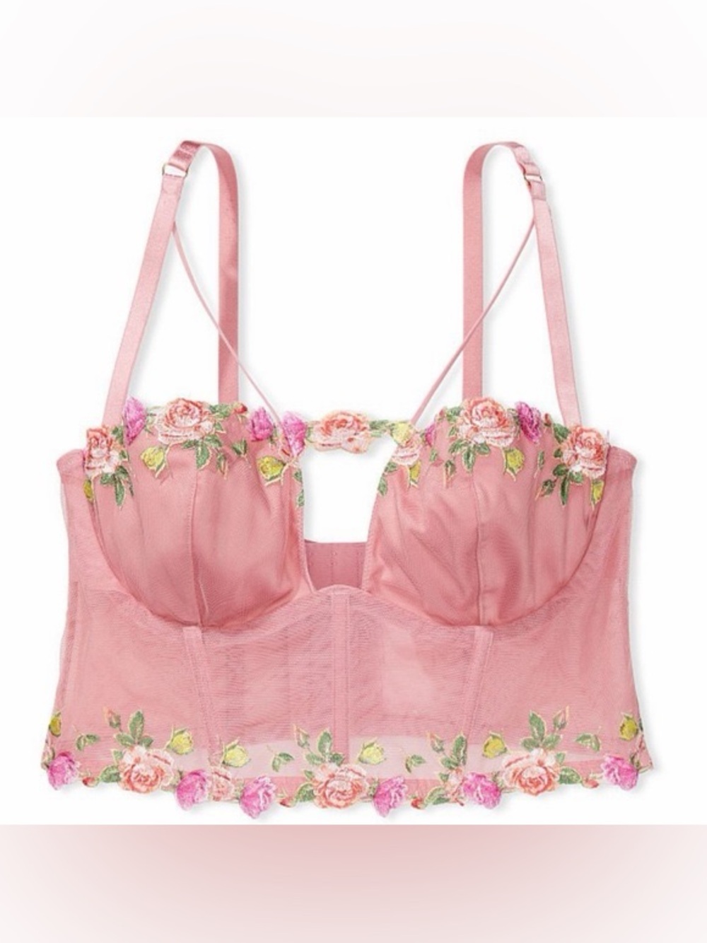 Victorias Secret Very Sexy Unlined Rose Embroidered Corset Top dusty Rose M